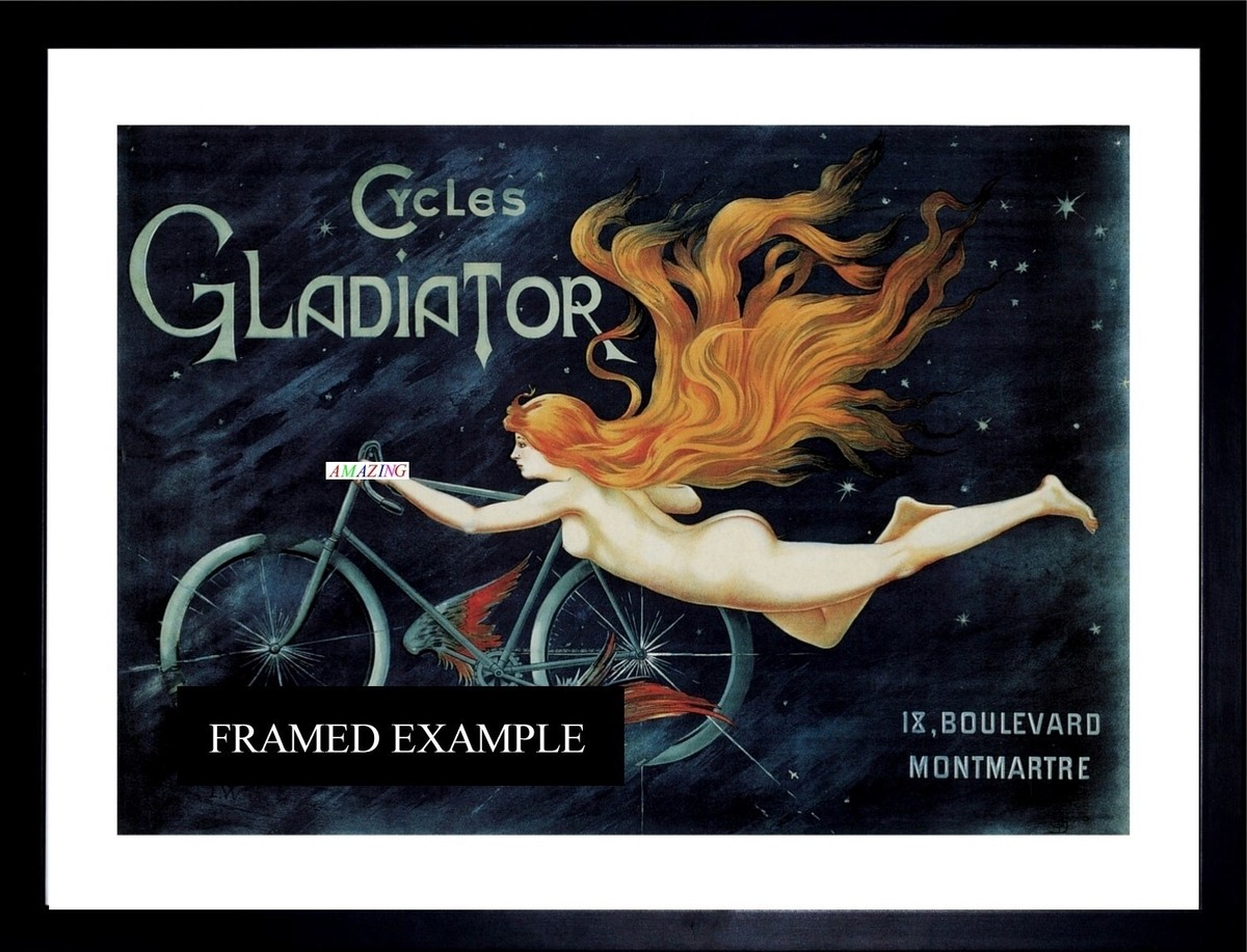 Gladiator Blond Girl Flying Riding Bicycle Cycles French Vintage Poster Gladiator Blond Girl Flying Riding Bicycle Cycles French Vintage Poster