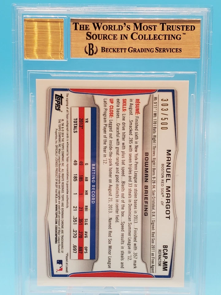2014 Bowman Chrome MANUEL MARGOT (RC) переливающаяся карточка 303/500 *BGS 9,5* TB Rays дебютант - Изображение 2 из 2
