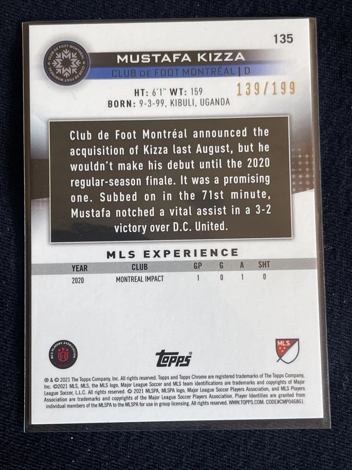 2021 Topps MLS Chrome - Mustafa Kizza Blue Wave Refractor /199 Pitch Prodegies - Image 2 of 2