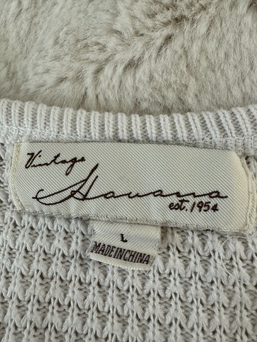 Vintage Havana Sweater Long Sleeve Cold Shoulder Waffle Knit Sz L Blue Beige EUC - Picture 4 of 5