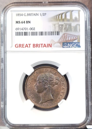 1854 GREAT BRITAIN 1 PENNY QUEEN VICTORIA NGC MS 64 BN RARE BEAUTIFUL BU COIN
