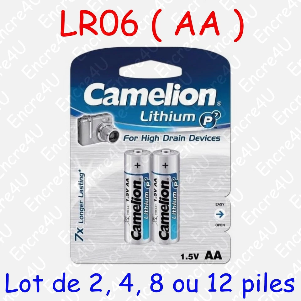 Pile Photo Lithium AA LR6 FR6 LR06 R6 R06 FR06 L91 1,5V : lot de 2, 4, 8 ou 12