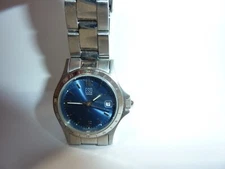 ESQ Swiss Watch Women Blue Dial Silver Tone Date Round E5100 NEEDS NEW BATTERY