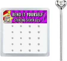Box 20 Pieces of 925 Sterling Silver Bend Nose Stud 22g