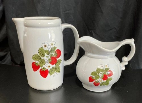 McCoy Strawberry  country pattern pottery  water pitcher and jug set