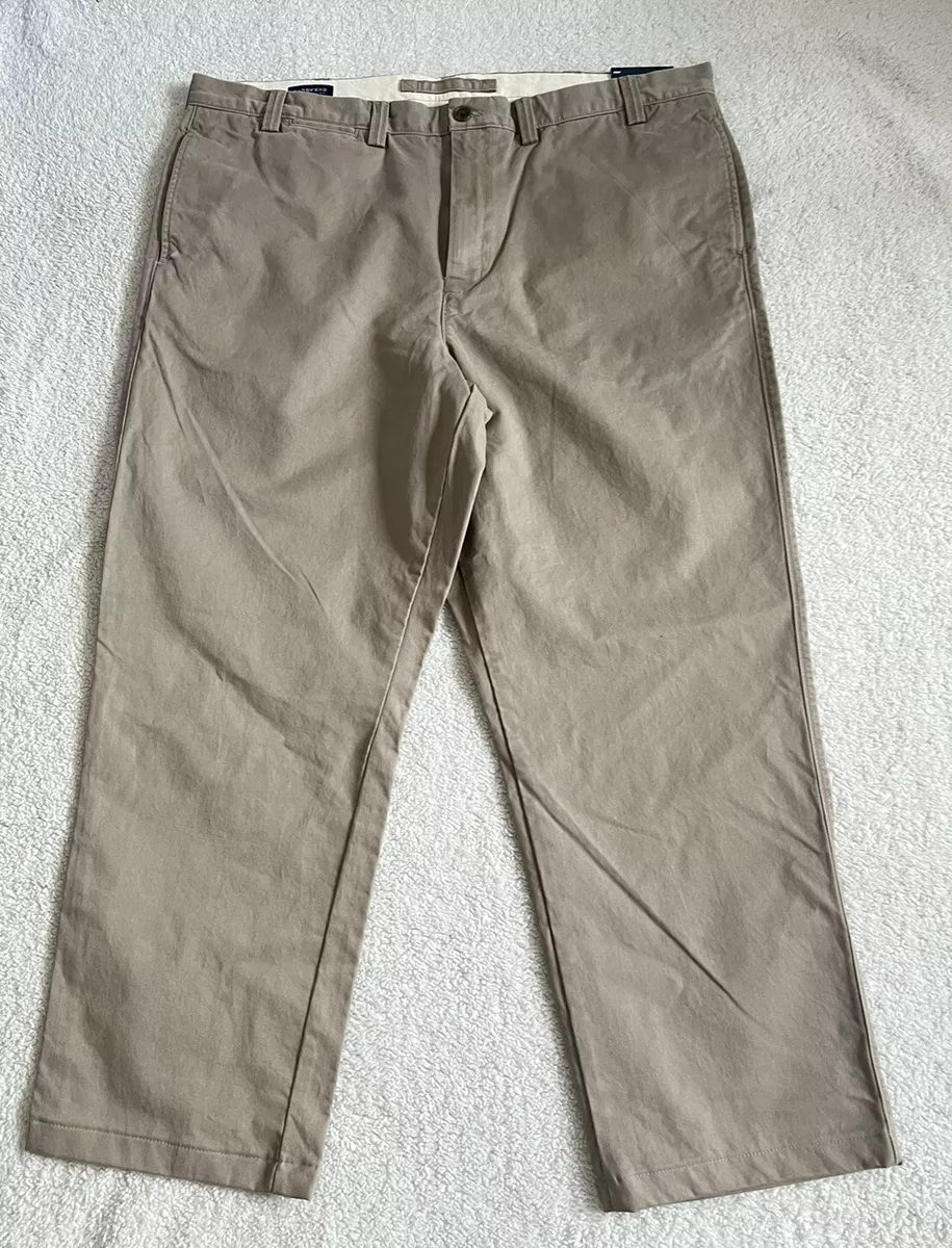 Men s Lands End Khaki Beige Pants Size 44 Plain Front Traditional Fit