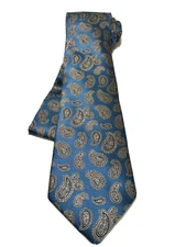 Men's Brand Q Microfiber Tie Necktie & Pocket Square Blue Silver  Paisley  NWT
