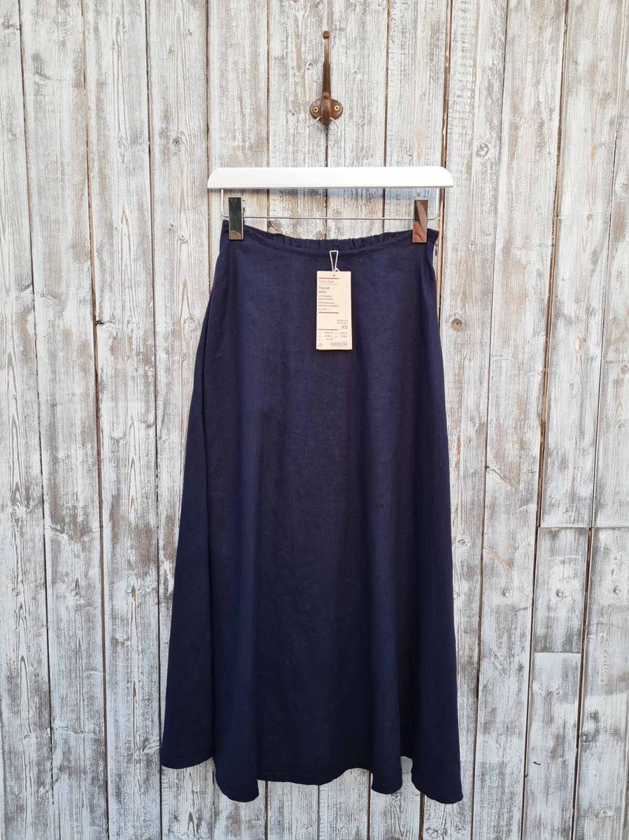 Muji Navy 100 Linen Flared Skirt XS