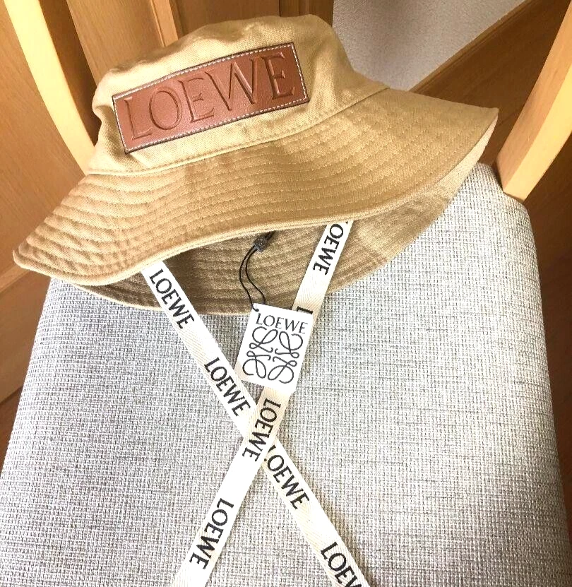 LOEWE bucket hat fisherman hat canvas with neck strap unisex beige unused  item