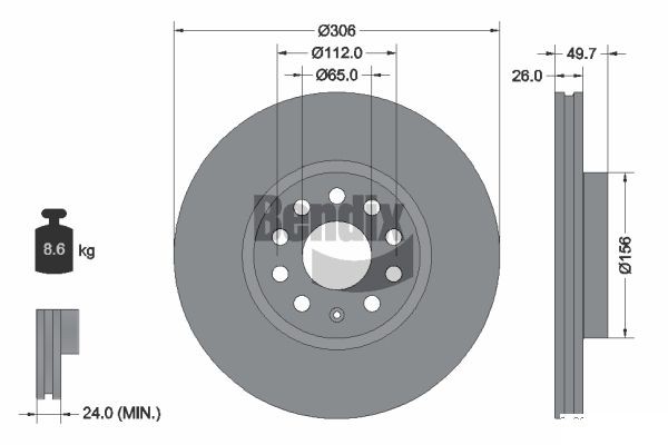 2 PCS Bendix Braking BDS2277HC Brake Disc-image