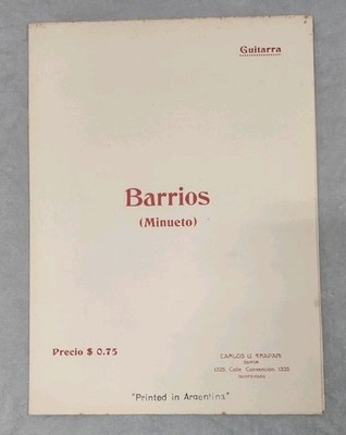 Agustin P Barrios Minueto In A Rare Vintage Sheet Music Guitar Classical Spanish