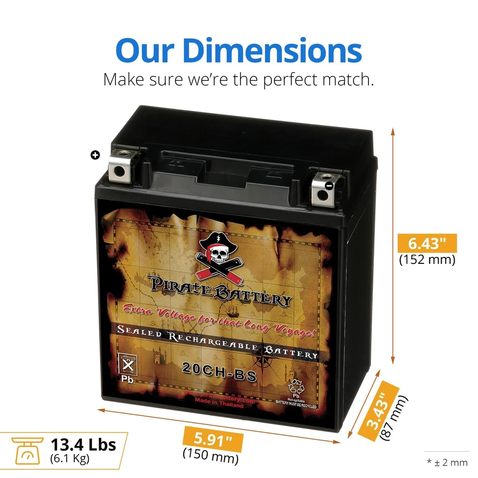 YTX20CH-BS High Performance - Maintenance Free - Sealed AGM Motorcycle Battery Foto 2 de 4