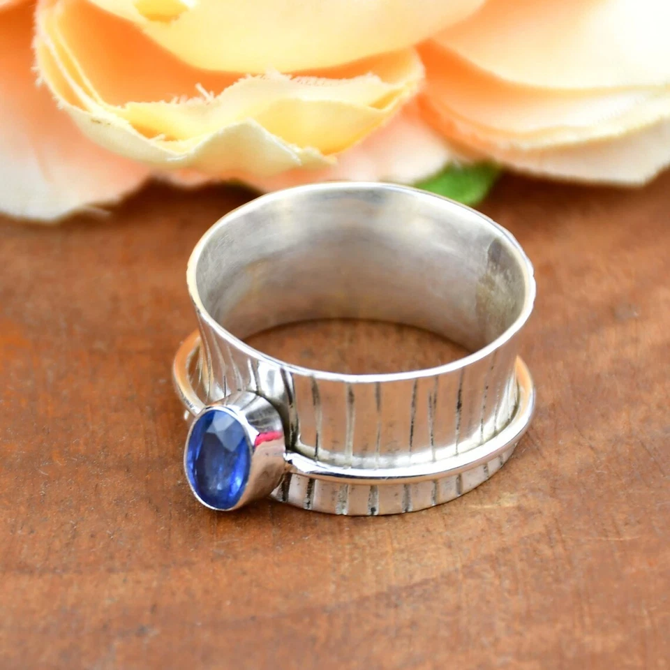 Cianite Spinello Anello a Mano 925 Argento Sterling Anniversario Regalo Gioielli - Immagine 2 di 4