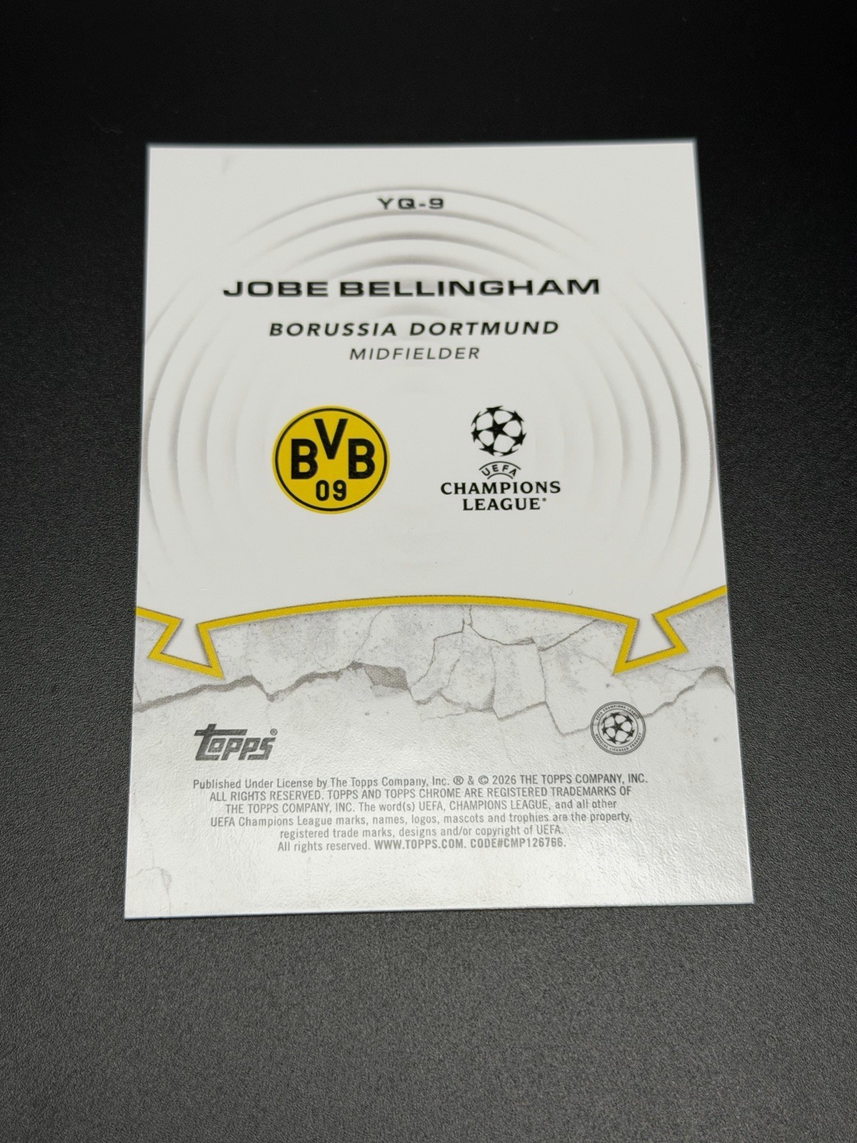 2025-26 Topps Chrome UEFA Jobe Bellingham YOUTHQUAKE GOLD /50 RC view 3