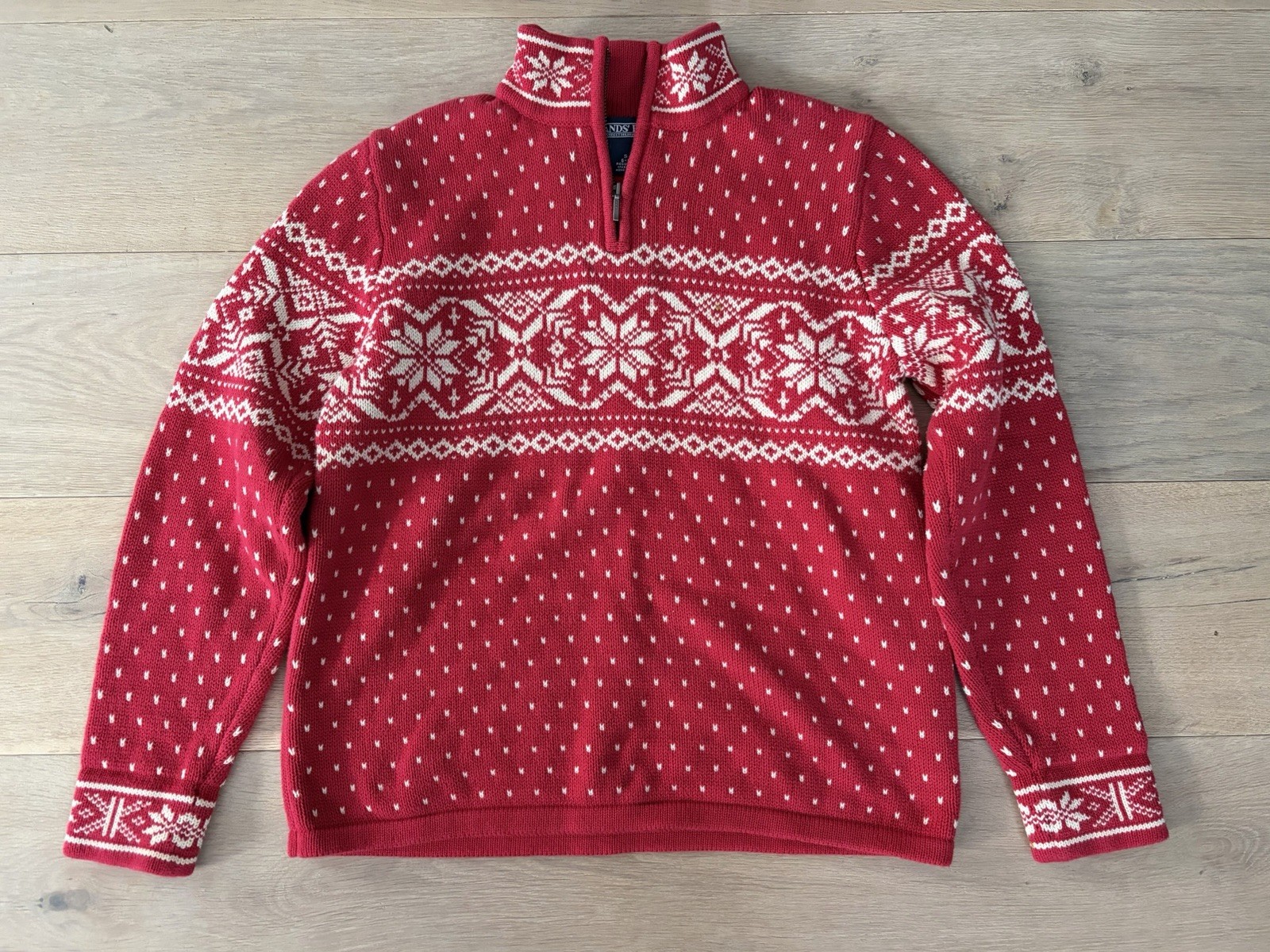 Lands End fair isle quarter zip Nordic style 100% cotton - size small