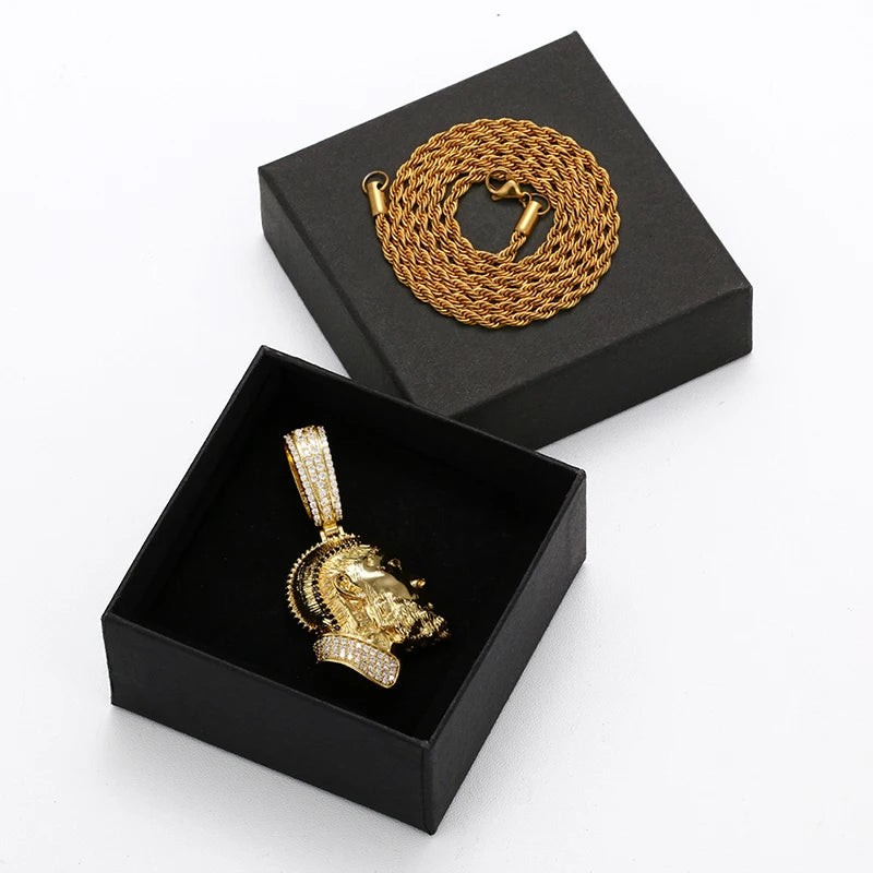 Nipsey Hussle Iced Out Head Pendant Necklace with Chain Hip Hop