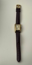 Nine West NW1996 Womens Rectangular Watch Gold Tone deBeer Paris Leather Strap