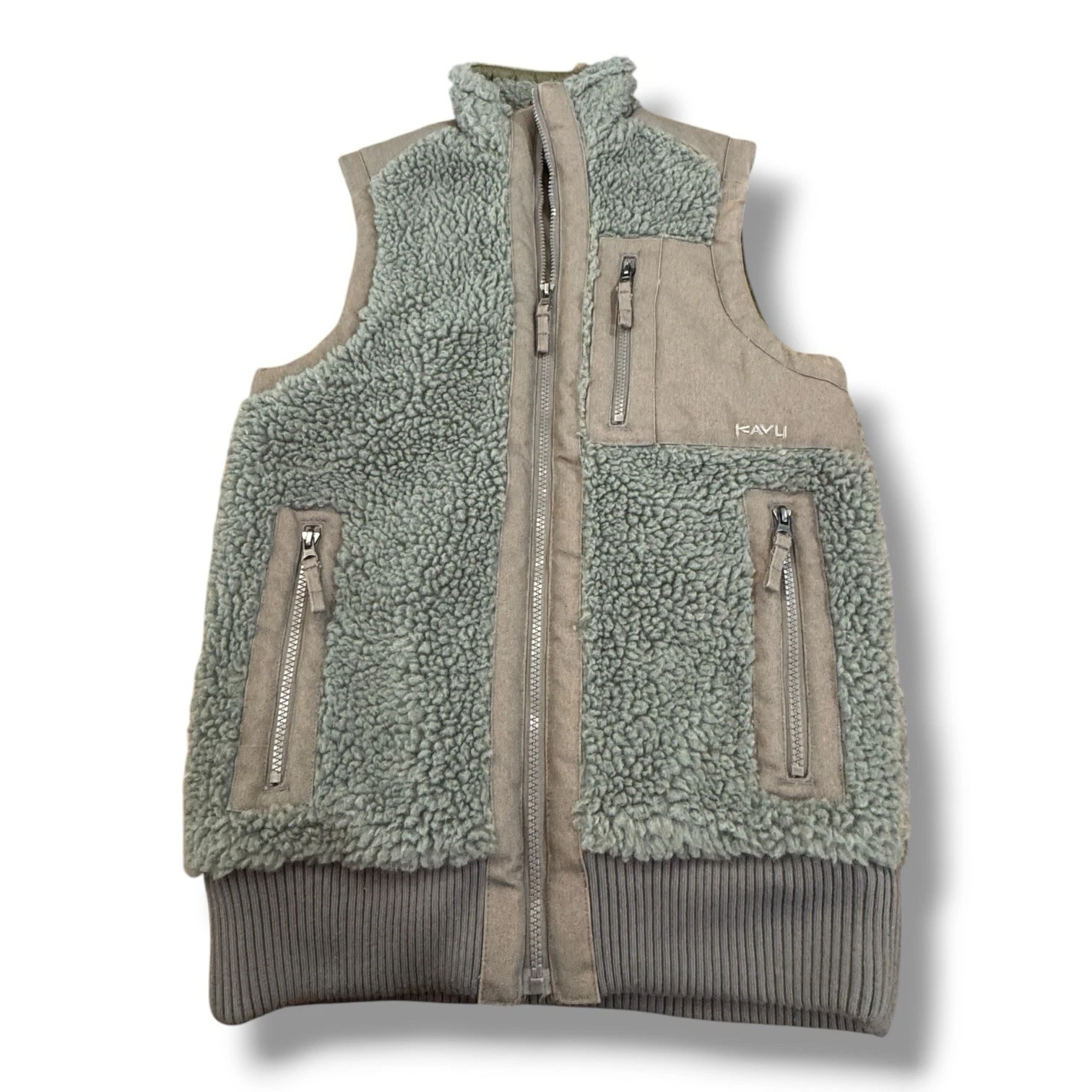 Kavu Green Brown Sherpa Vest Full Zip Vintage Activewear Outdoor Men’s Size XS