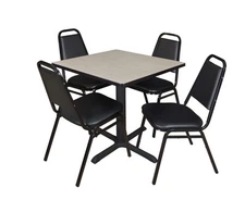 Regency Cain 30 in. Square XBase Breakroom Table & 4 Restaurant Stack Chairs