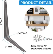 Metal 3" x 4" inch Wall Corner Angle Shelving Shelf Brackets, Grey, Pack of 20