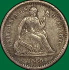 1860-O Seated Liberty Half Dime Almost Uncirculated AU Coin #43058