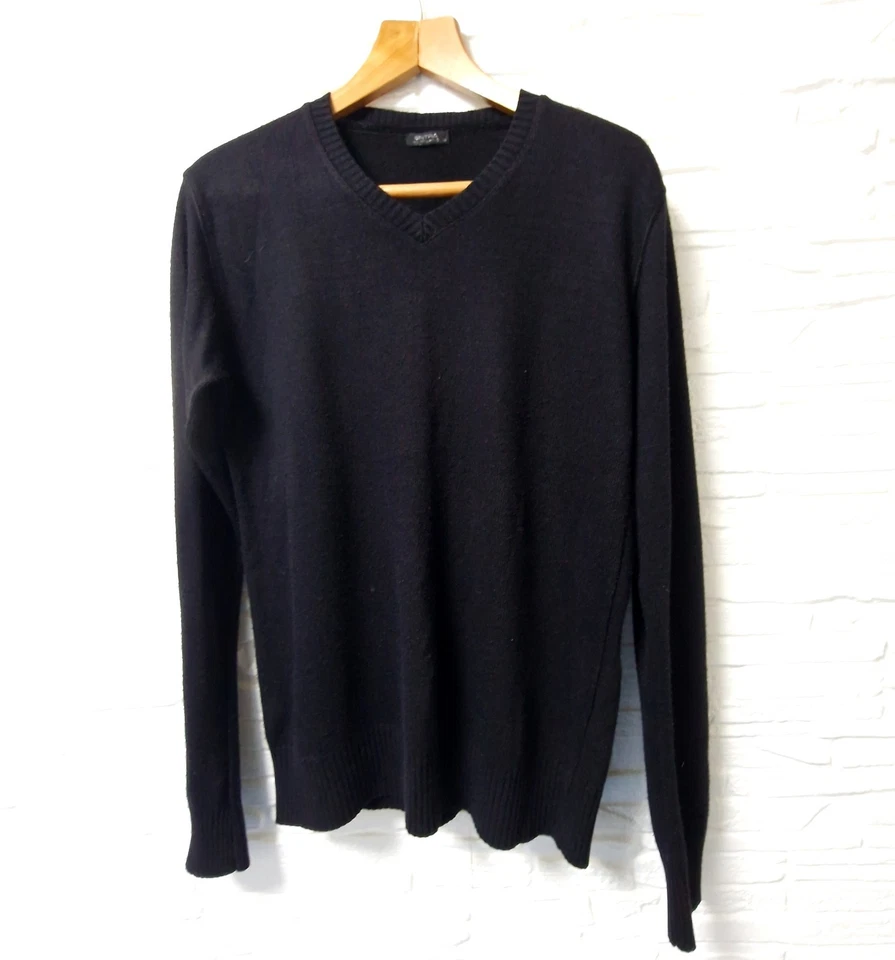 Suéter Jersey Vintage Negro Cuello en V Mezcla de Lana Para Hombre Talla M Clásico Tejido Retro Foto 2 de 4