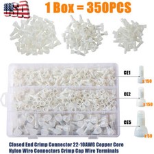 350PCS Closed End Crimp Cap Copper Core Nylon Wire Connectors 22-10AWG Terminals