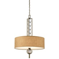 Deckenleuchte HäNgelampe Pendellampe Leinen Glas Kristalle Bronze 3 Flammig