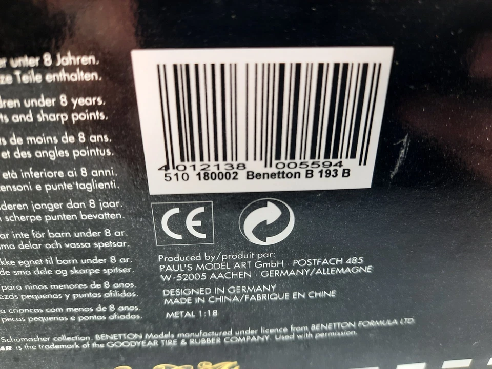 Minichamps Benetton B193 B #5 Michael Schumacher Estoril 1993 1/18 510180002 - Immagine 3 di 3
