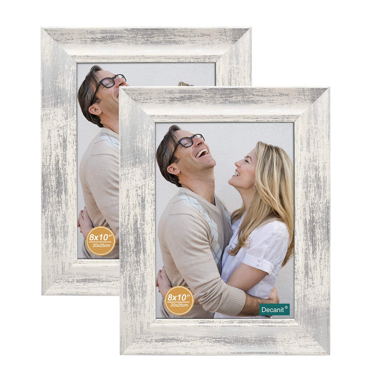 8x10 Picture Frames Rustic Distressed White Wood Pattern High Definition Glas...-image