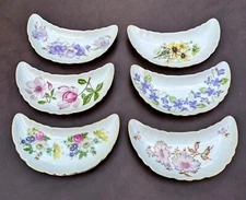 Lot Of 6 Vintage Andrea By Sadek Crescent Bone Dish Floral Pattern Ex Condition 