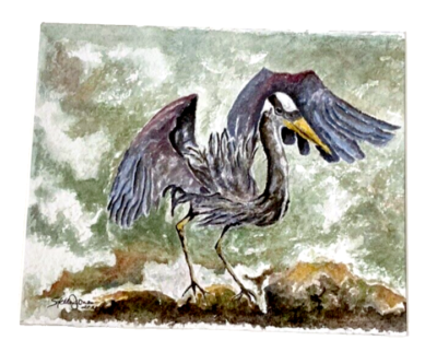 #ad Original Watercolor Painting Draper’s Blue Heron Signed Stella Jones 2021 Bird $28.69
