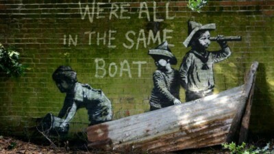BANKSY WAREN ALLE IM SELBEN BOOT GERAHMTE LEINWANDBILD WANDKUNST DEKOR 20 X 30 ZOLL