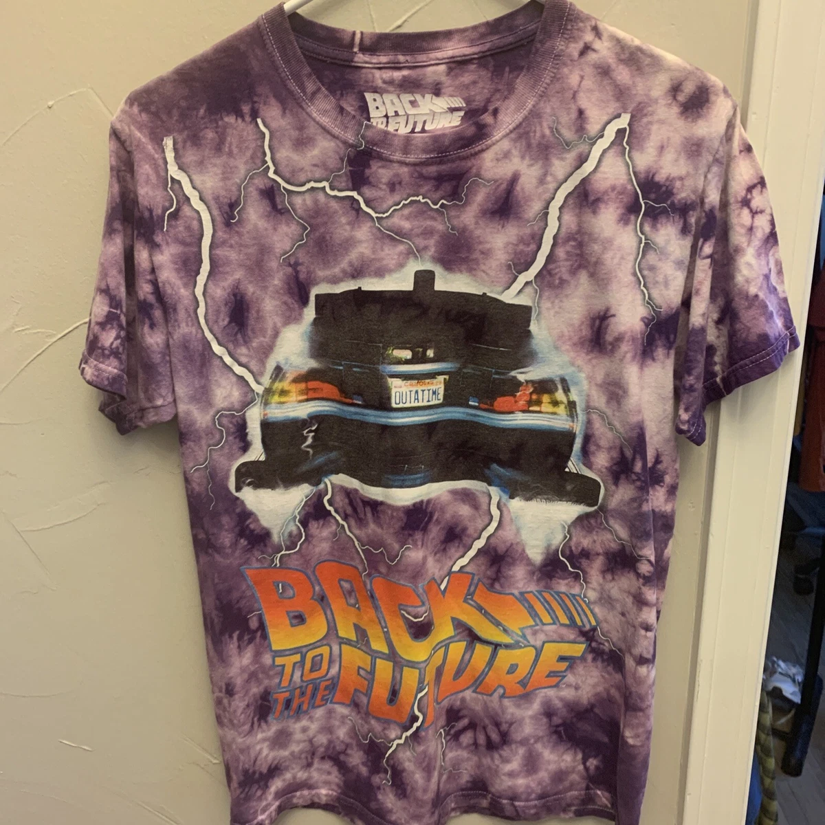 Back-To-The-Future Tie-Dye T-Shirt Large Purple 80s 90s Movie DeLorean Retro Tee