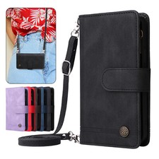 For Samsung Galaxy A25 A14 A13 A53 5G Heavy Crossbody Zipper Wallet Case  Strap