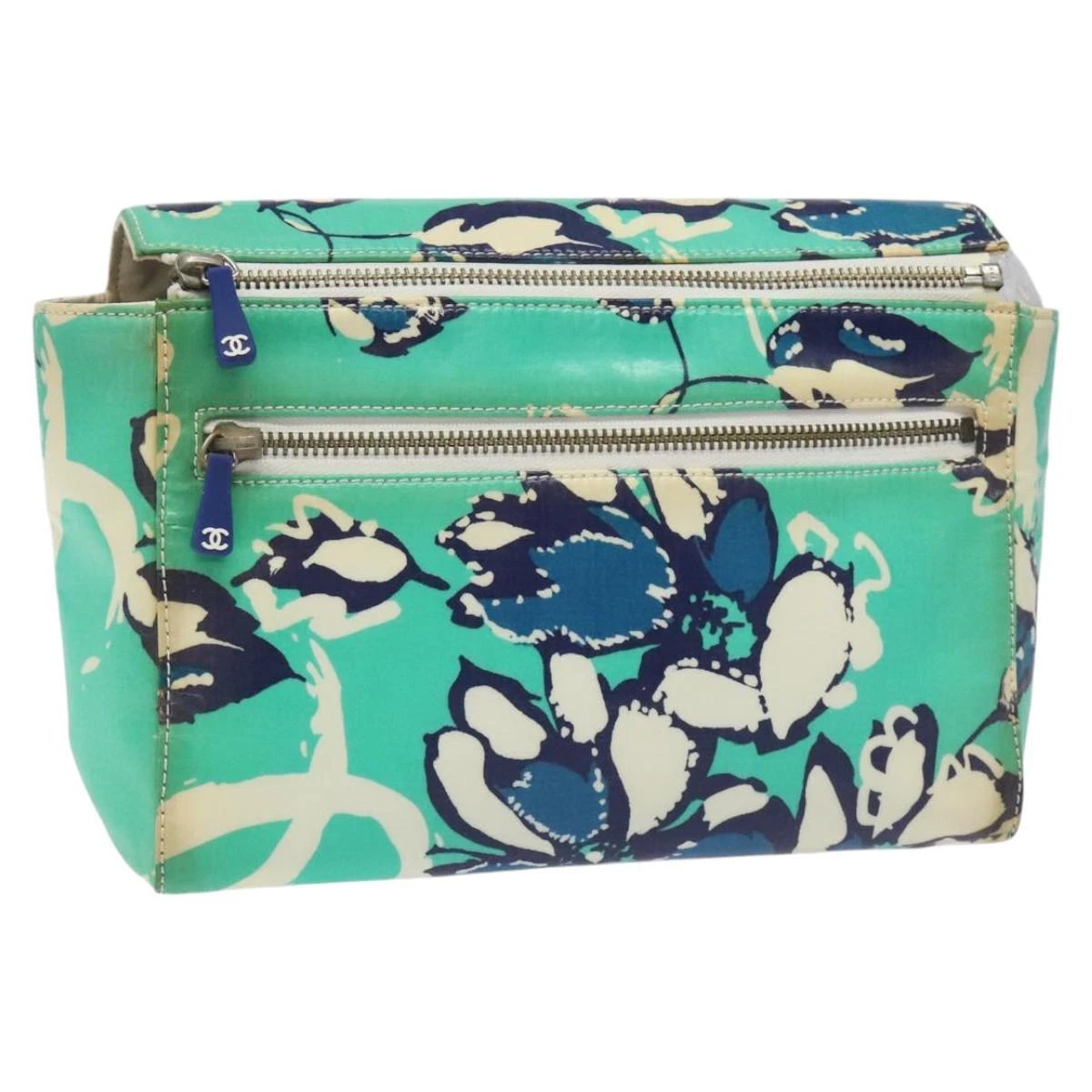 Borsa pochette CHANEL rivestita in tela verde blu argento CC originale bs22217