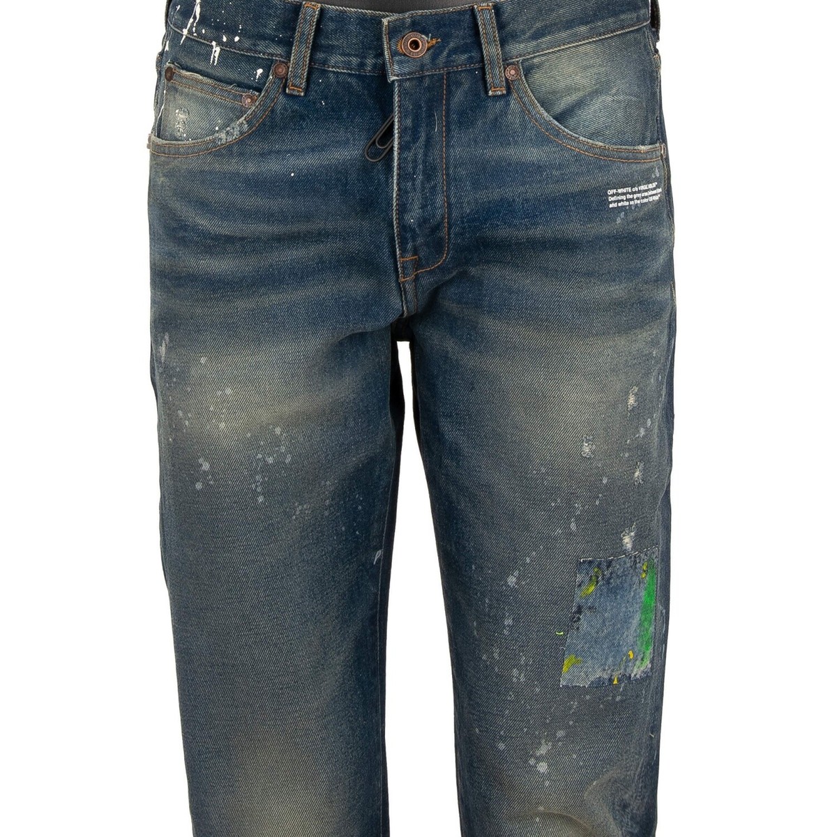 OFF-WHITE Virgil Abloh Destroyed Vintage Paint Slim Jeans Pants