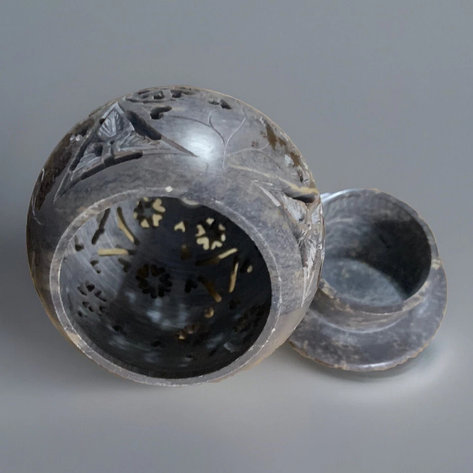 Hand Carved STONE INCENSE TEA LITE HOLDER Sphere Globe  Foto 2 de 2
