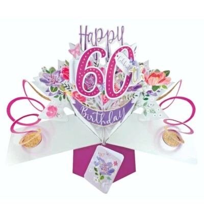 Female 60th Birthday Pop-Up Greeting Card Original Second Nature 3D Pop Up Cards