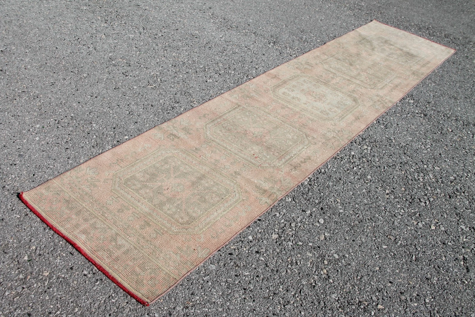 2x11 ft Muted Vintage Pink Oushak Turkish Handmade Runner Rug for Ethnic Hallway