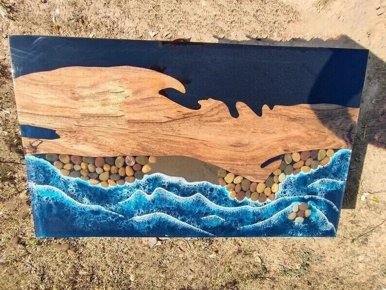 Ocean Beach Epoxy Dining Table Tops Handmade Custom To Order Dining Room Decor - Image 3 of 4