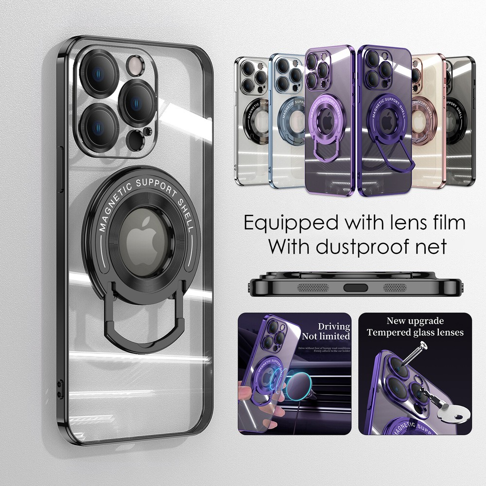 Magsafe Glass Lens Cover Magnetic Ring Stand Case For iPhone 16 15 Pro Max 14 13