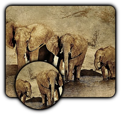 Elephant Family Art Mouse Pad + Coaster - 1/4'' Rubber Mat -Great Gift Woman Man 