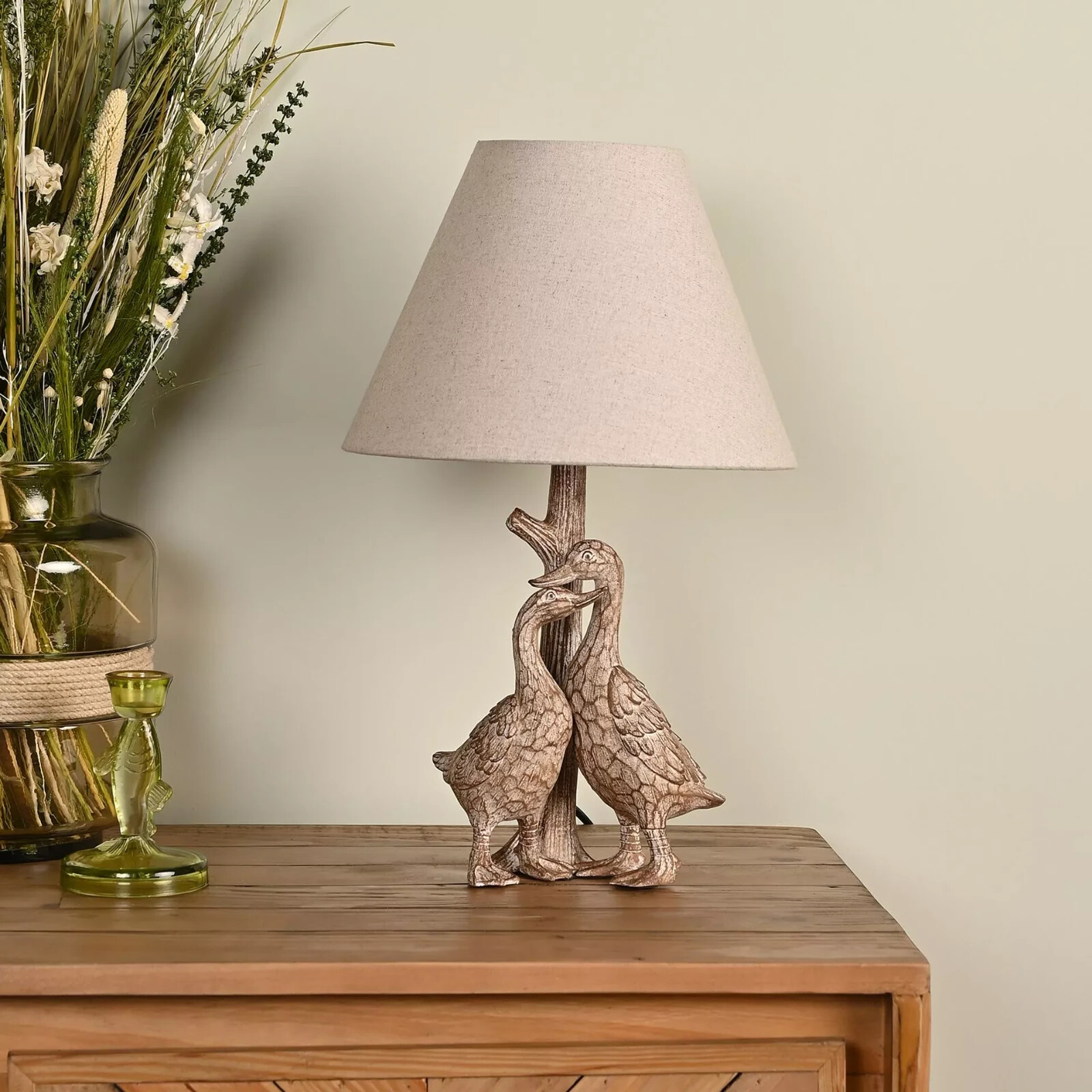 Hestia Ceramic Pair of Ducks Table / Bedside Lamp with Natural Shade WBHE2553