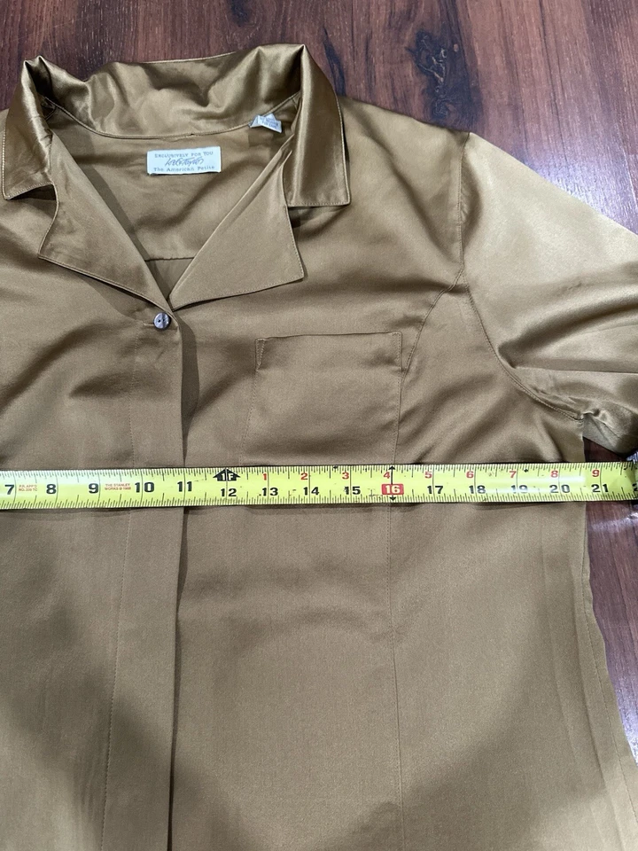 Lord & Taylor 100% 真丝纽扣衬衫金色 14P 码 — 第 3/4 张图片