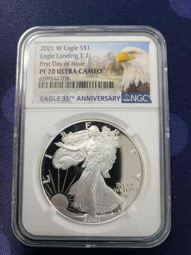 2021(W) $1 American Silver Eagle Proof Type 2 Eagle Landing NGC PF70 UC FDI