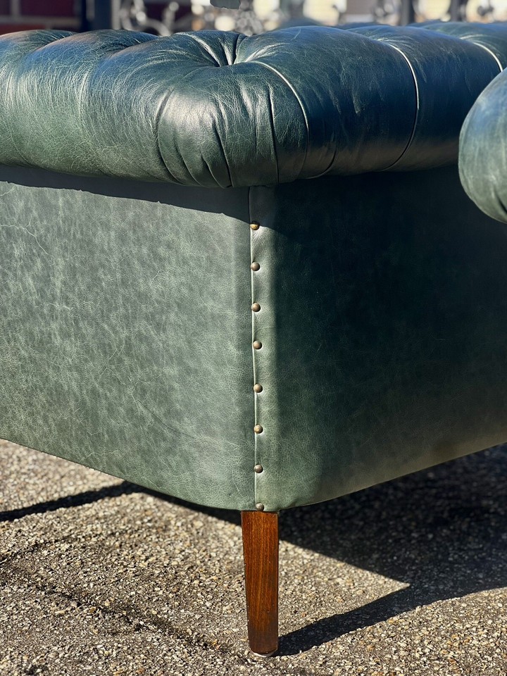 Hand Made Tufted Green English Leather Chesterfield Club Chairs By ...