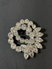 Vintage Eisenberg Silver Tone Clear Rhinestone Round Brooch
