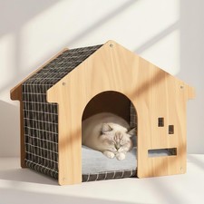 Indoor Dog House with Solid Pine Wood Frame, Furniture Style Cat House  Cond...