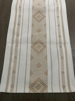 TABLE RUNNER - White/Tan Design 13 X 72 Inches - Polyester - NEW